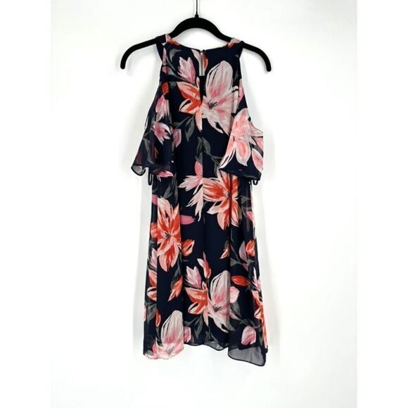 Eliza J Womens Floral Lined Chiffon Cold Shoulder‎ Shift Dress Black Pink Size 6 - Picture 2 of 14